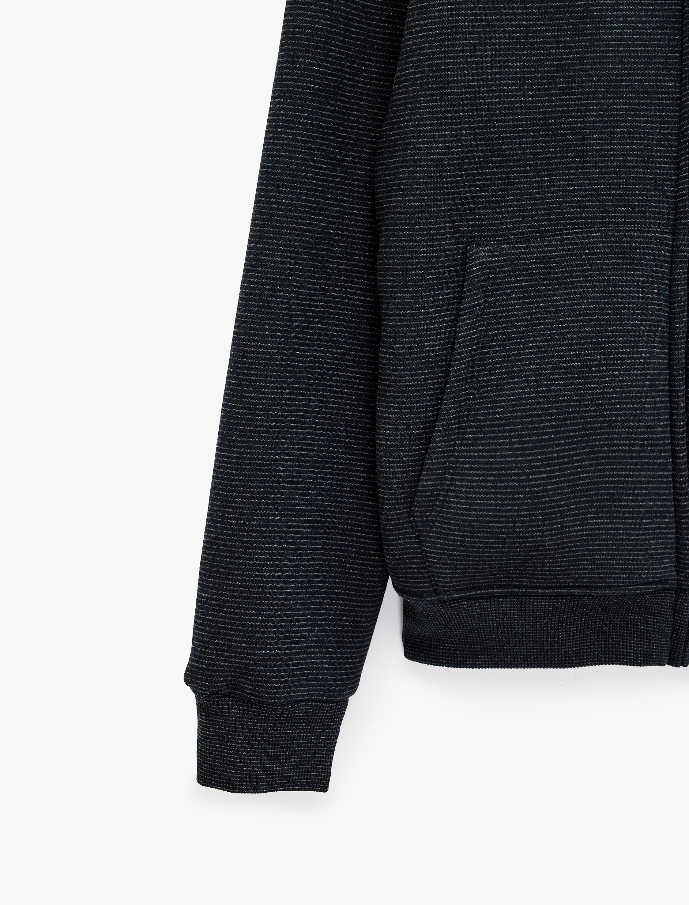   Üç İplik Şardonlu Cepli Uzun Kollu Fermuarlı Kapşonlu Sweatshirt