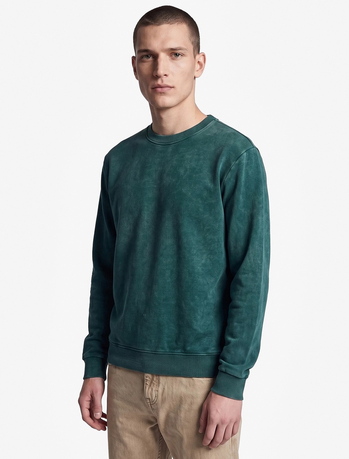  Uzun Kollu Üç İplik Şardonlu Yıkamalı Bisiklet Yaka Sweatshirt