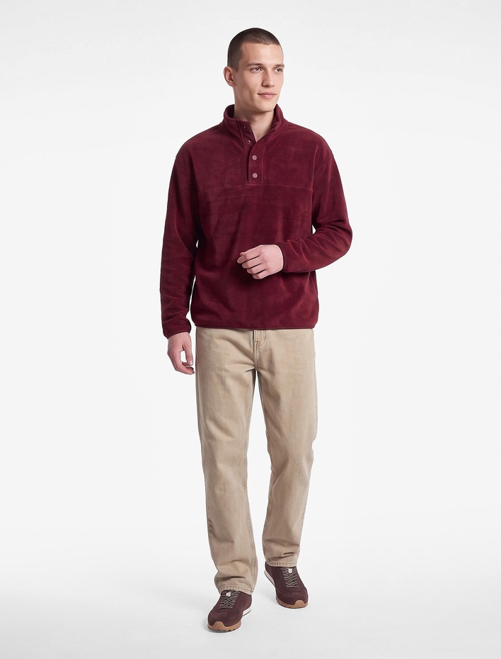  Uzun Kollu Dikiş Detaylı Çıtçıtlı Dik Yaka Polar Sweatshirt