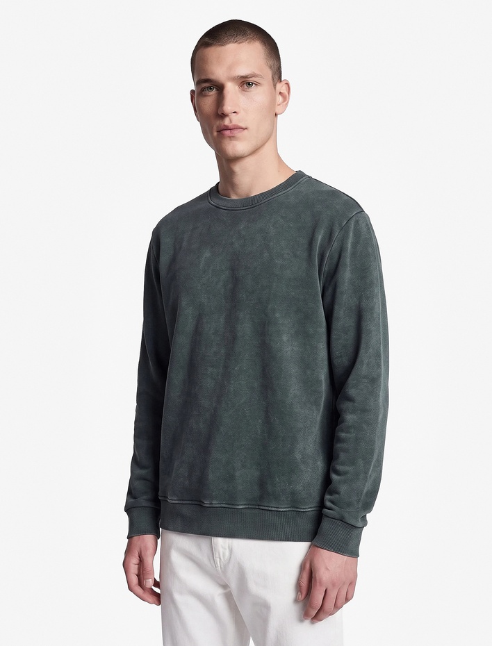  Uzun Kollu Üç İplik Şardonlu Yıkamalı Bisiklet Yaka Sweatshirt