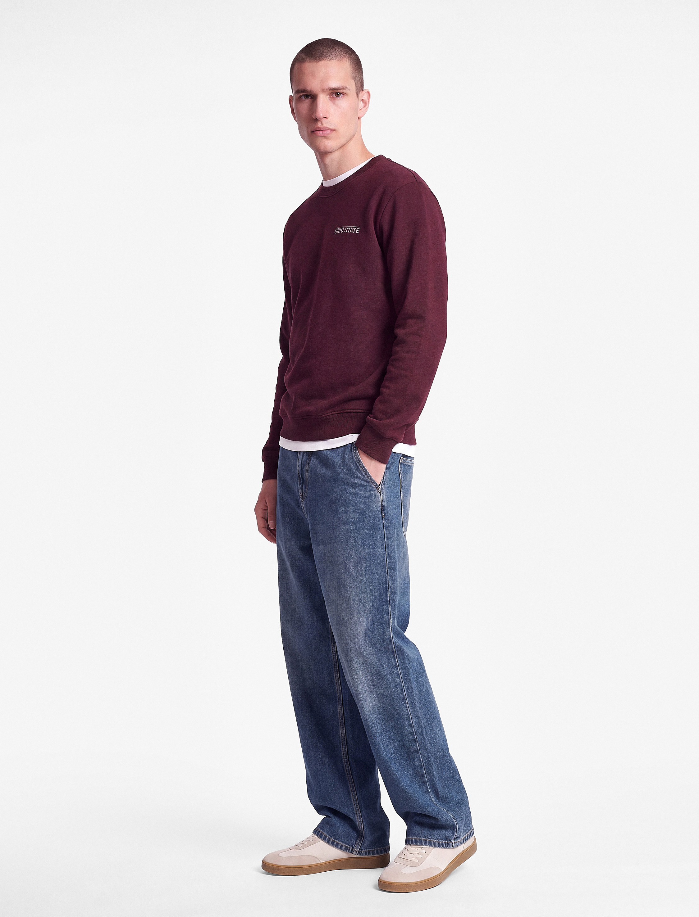   Üç İplik Şardonlu Uzun Kollu Bisiklet Yaka Baskılı Sweatshirt
