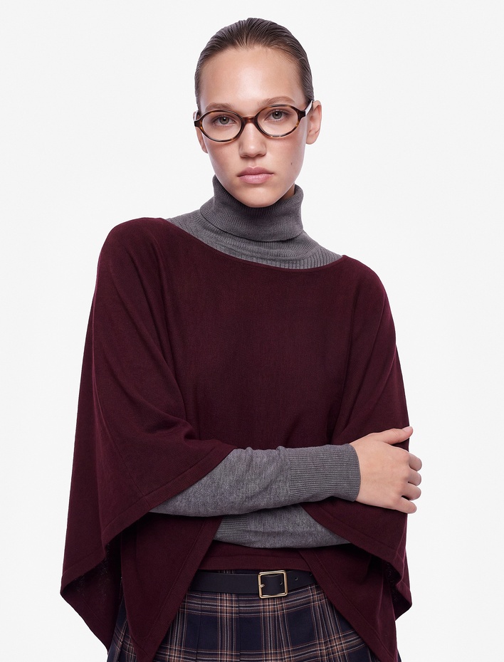  Triko Panço Pelerin Kazak Kayık Yaka 3/4 Yarasa Kol Crop