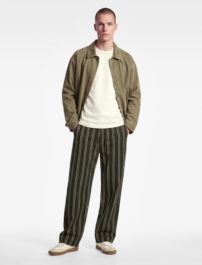  Regular Fit Pamuklu Cepli Çizgili Beli Bağcıklı Jogger Jean Pantolon
