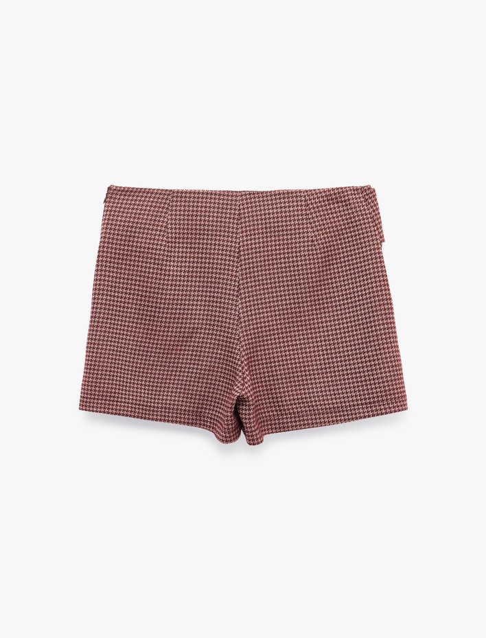  Cepli Slim Fit Kazayağı Desenli Mini Şort Etek