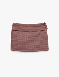 Cepli Slim Fit Kazayağı Desenli Mini Şort Etek