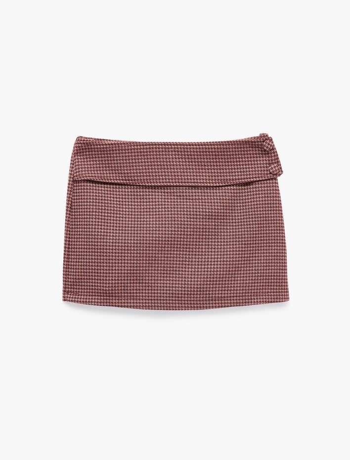  Cepli Slim Fit Kazayağı Desenli Mini Şort Etek