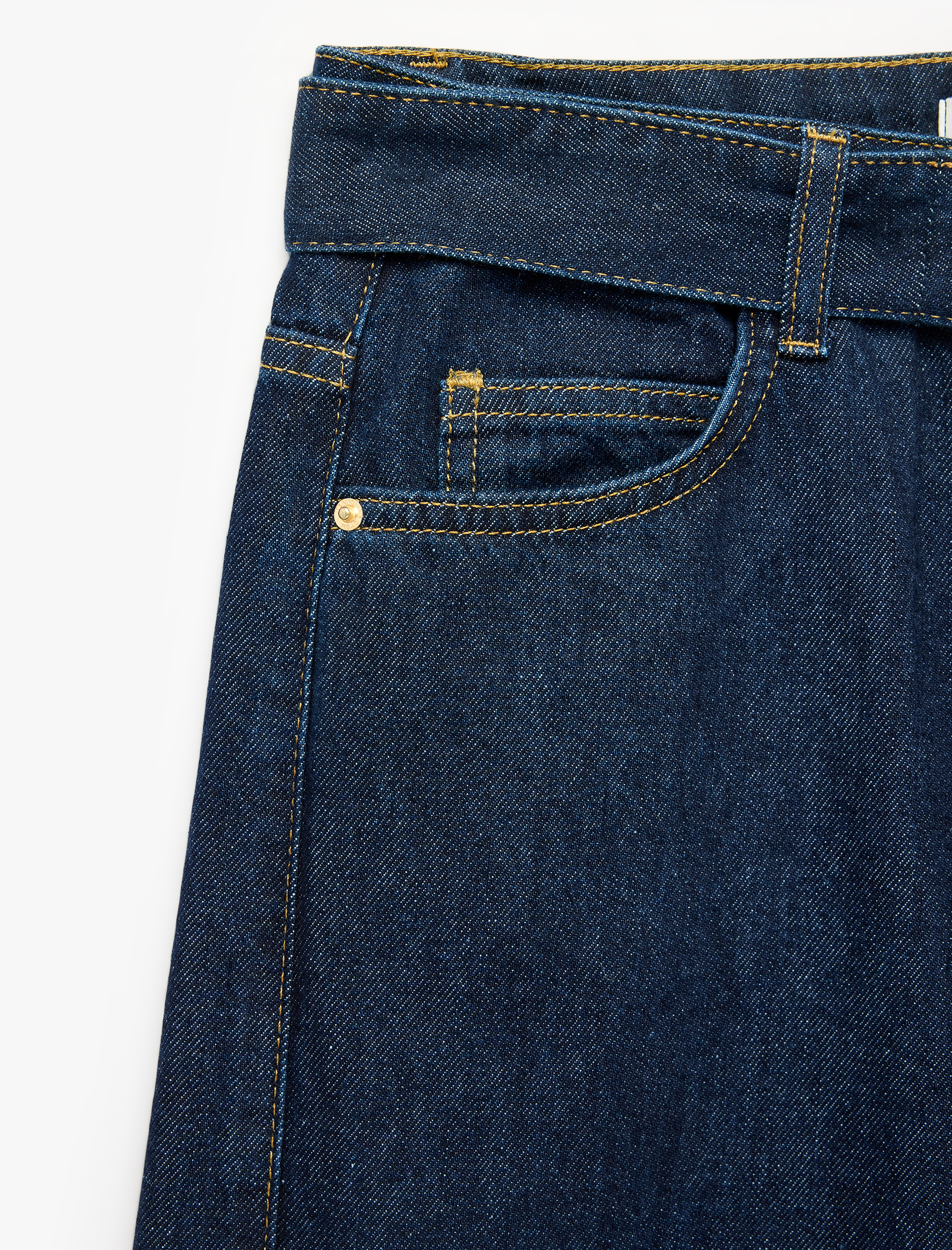   Kemerli Cepli Regular Fit Pamuklu Geniş Paça Denim Pantolon - Wide Leg Jeans