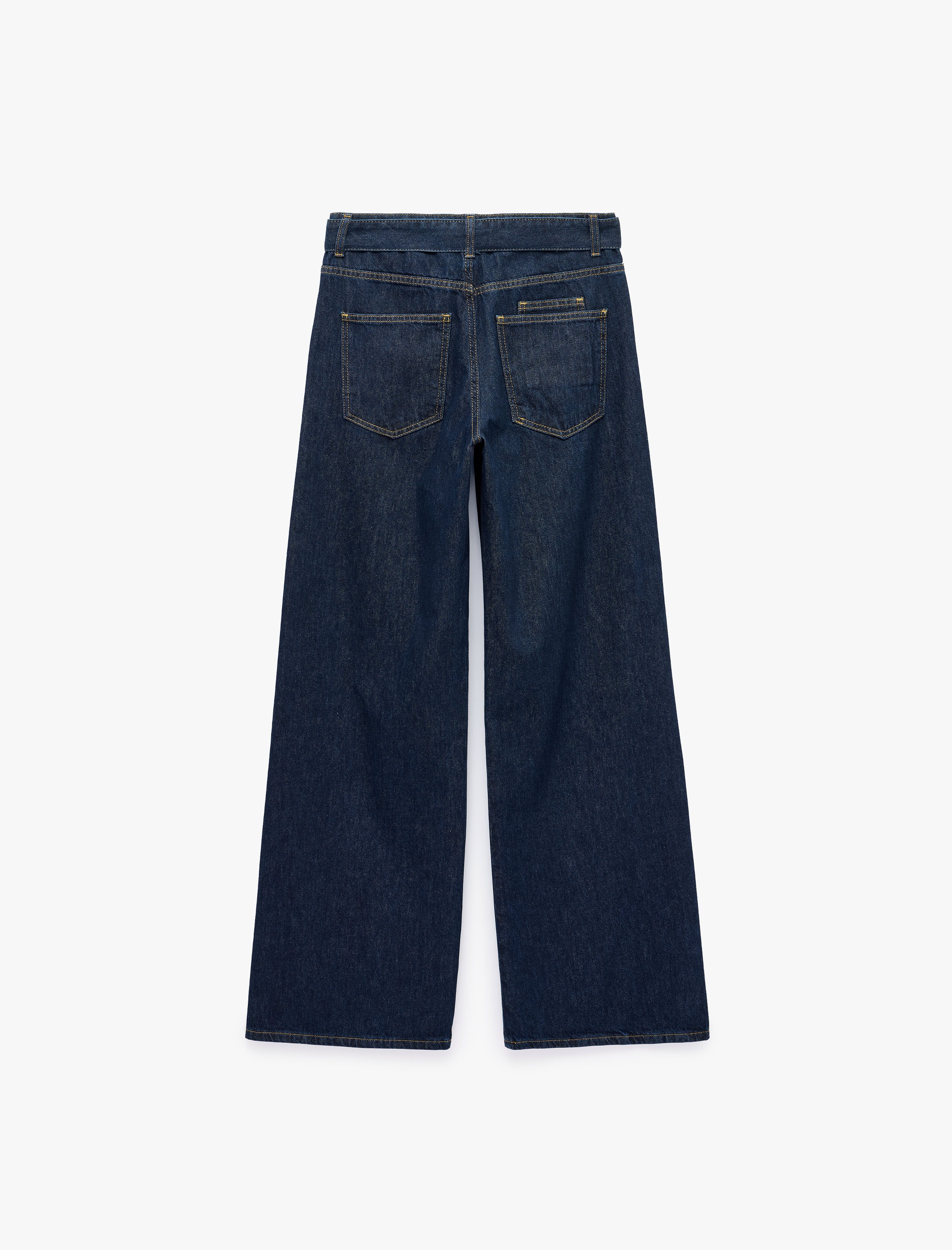   Kemerli Cepli Regular Fit Pamuklu Geniş Paça Denim Pantolon - Wide Leg Jeans
