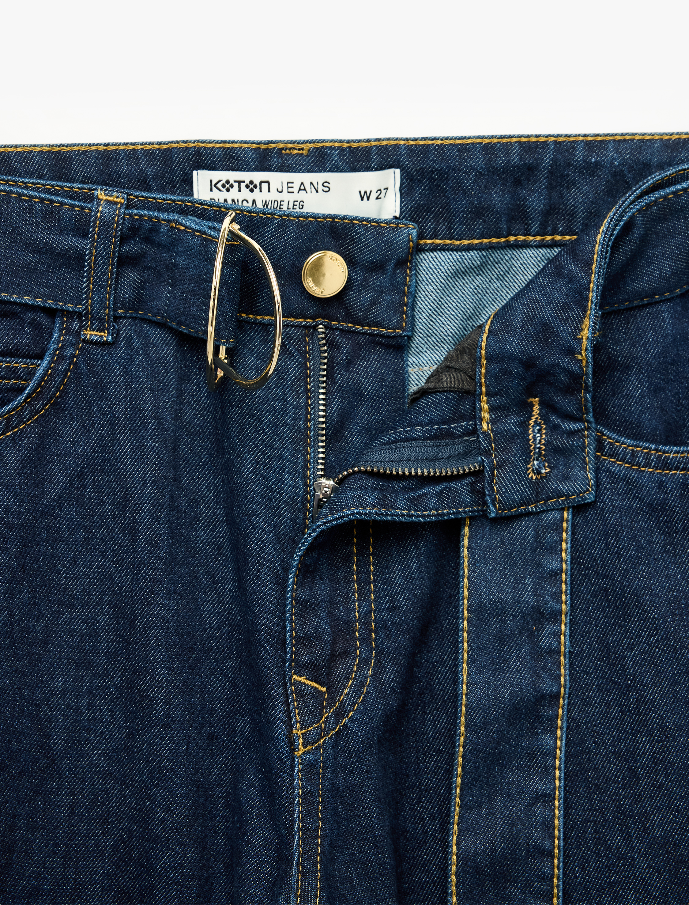   Kemerli Cepli Regular Fit Pamuklu Geniş Paça Denim Pantolon - Wide Leg Jeans