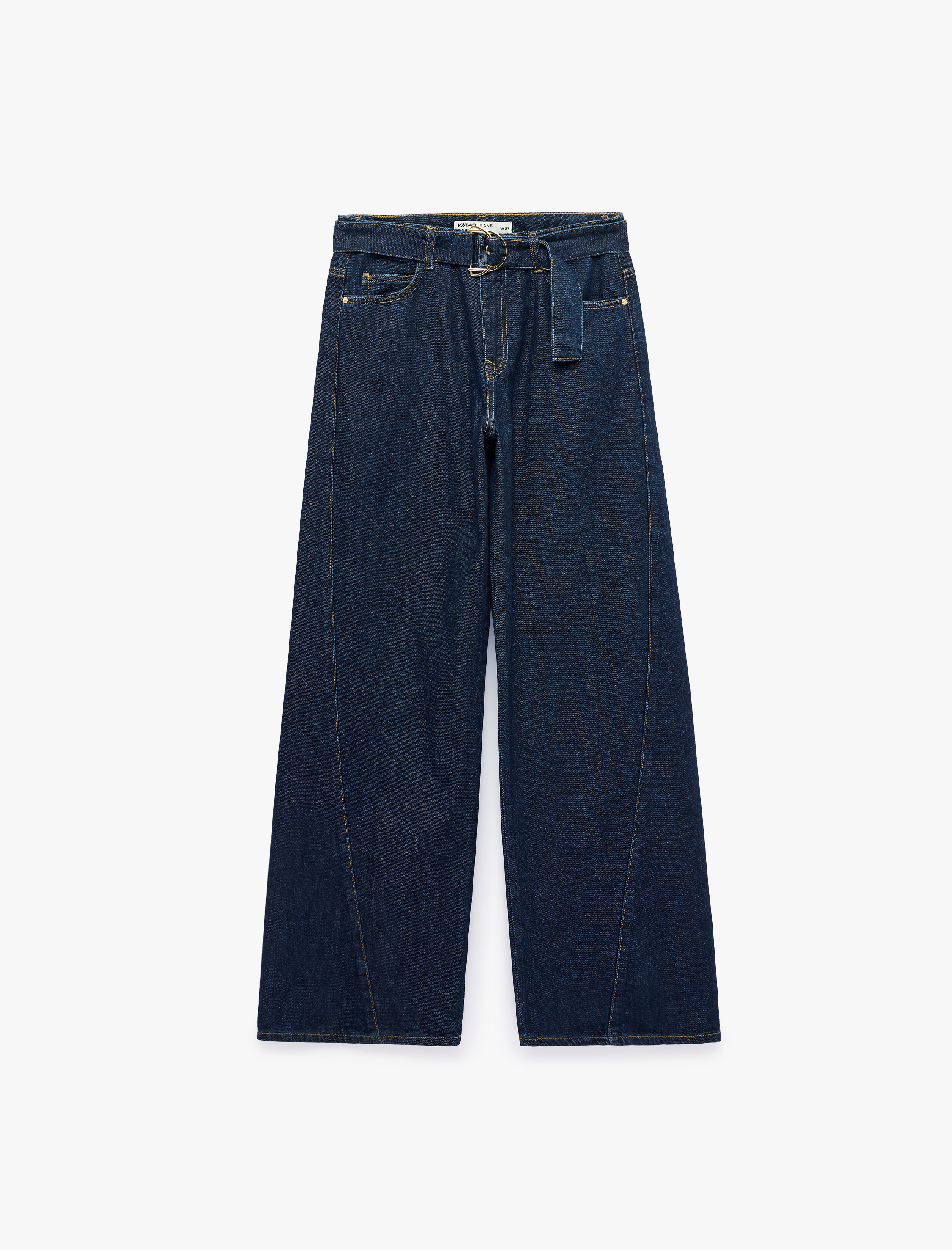   Kemerli Cepli Regular Fit Pamuklu Geniş Paça Denim Pantolon - Wide Leg Jeans