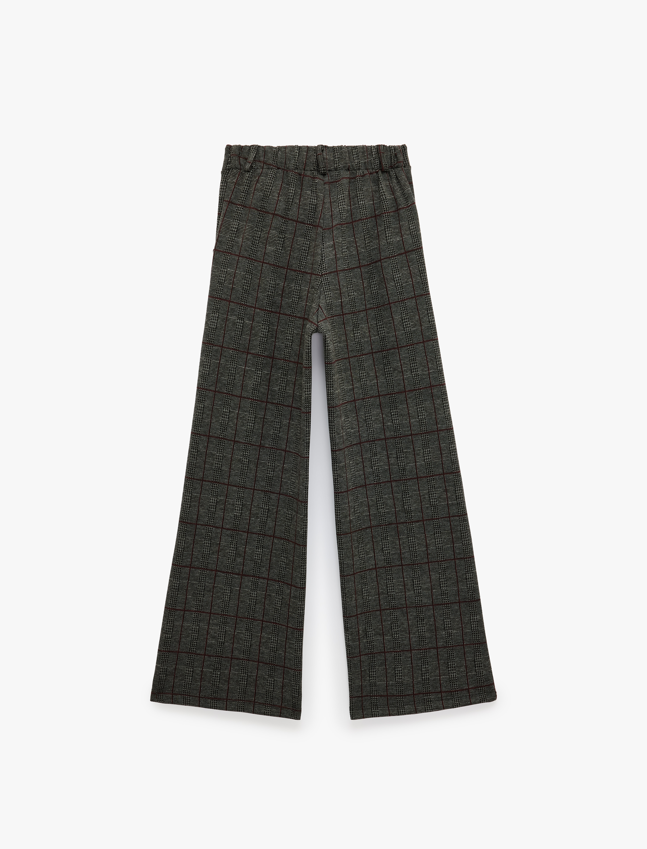  Kız Çocuk Cepli Ekoseli Geniş Paça Pantolon
