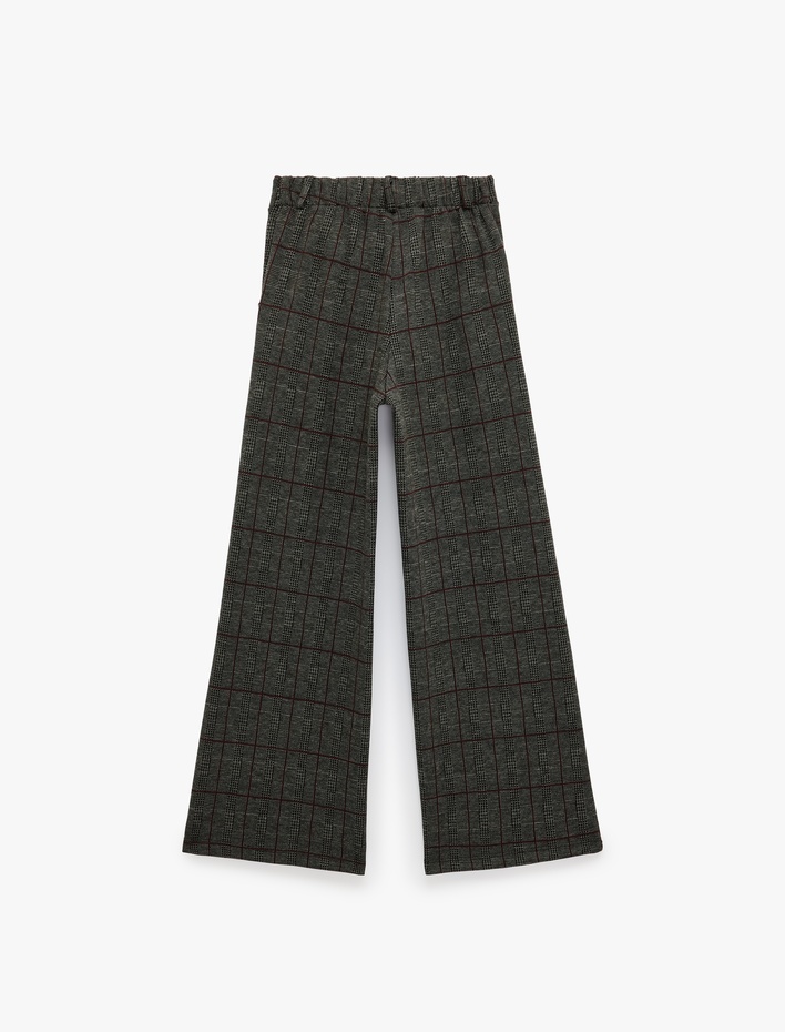 Kız Çocuk Cepli Ekoseli Geniş Paça Pantolon