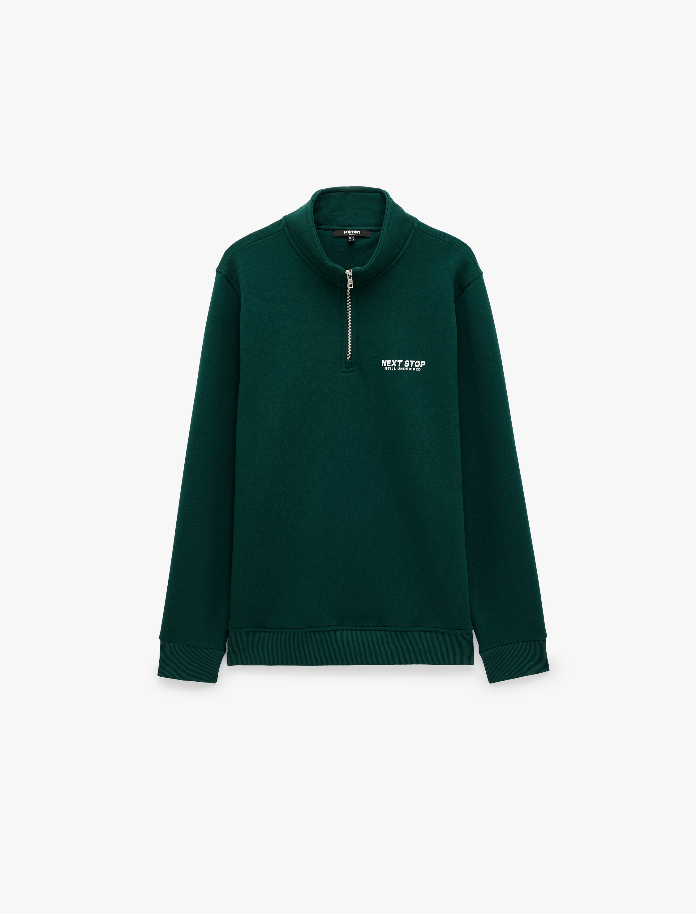   Uzun Kollu Üç İplik Şardonlu Yarım Fermuarlı Baskılı Sweatshirt