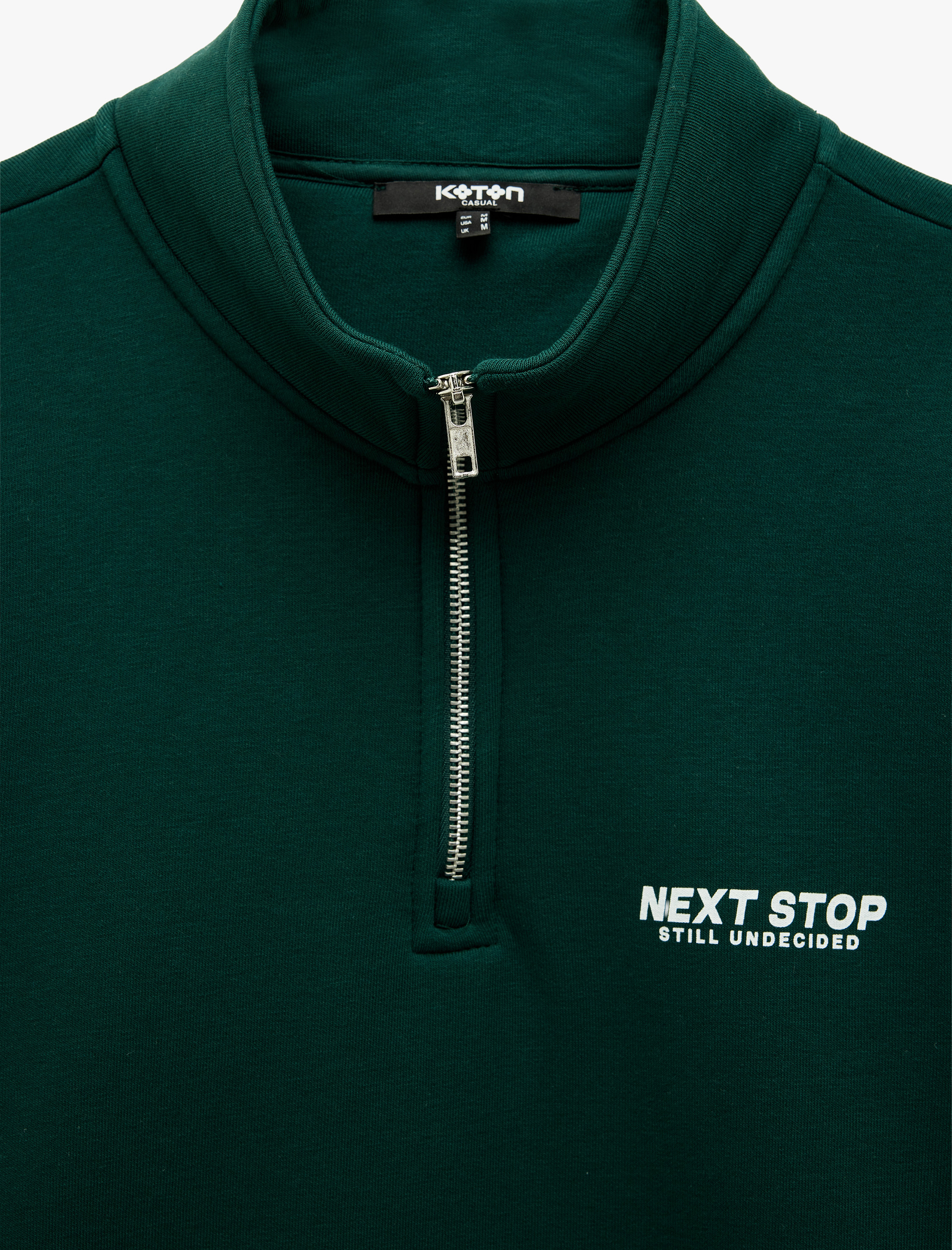  Uzun Kollu Üç İplik Şardonlu Yarım Fermuarlı Baskılı Sweatshirt