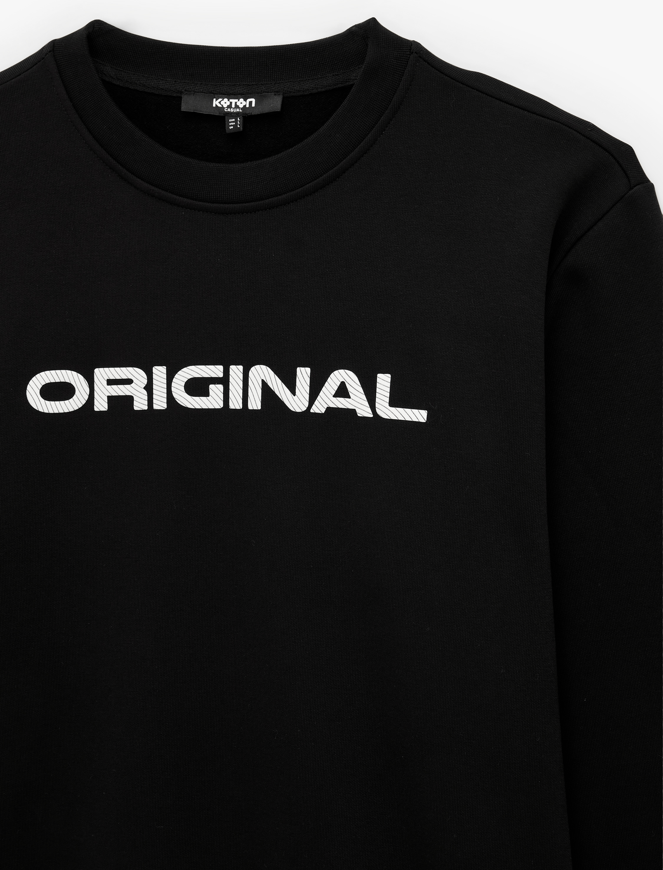   Uzun Kollu Pamuklu Üç İplik Şardonlu Bisiklet Yaka Baskılı Sweatshirt