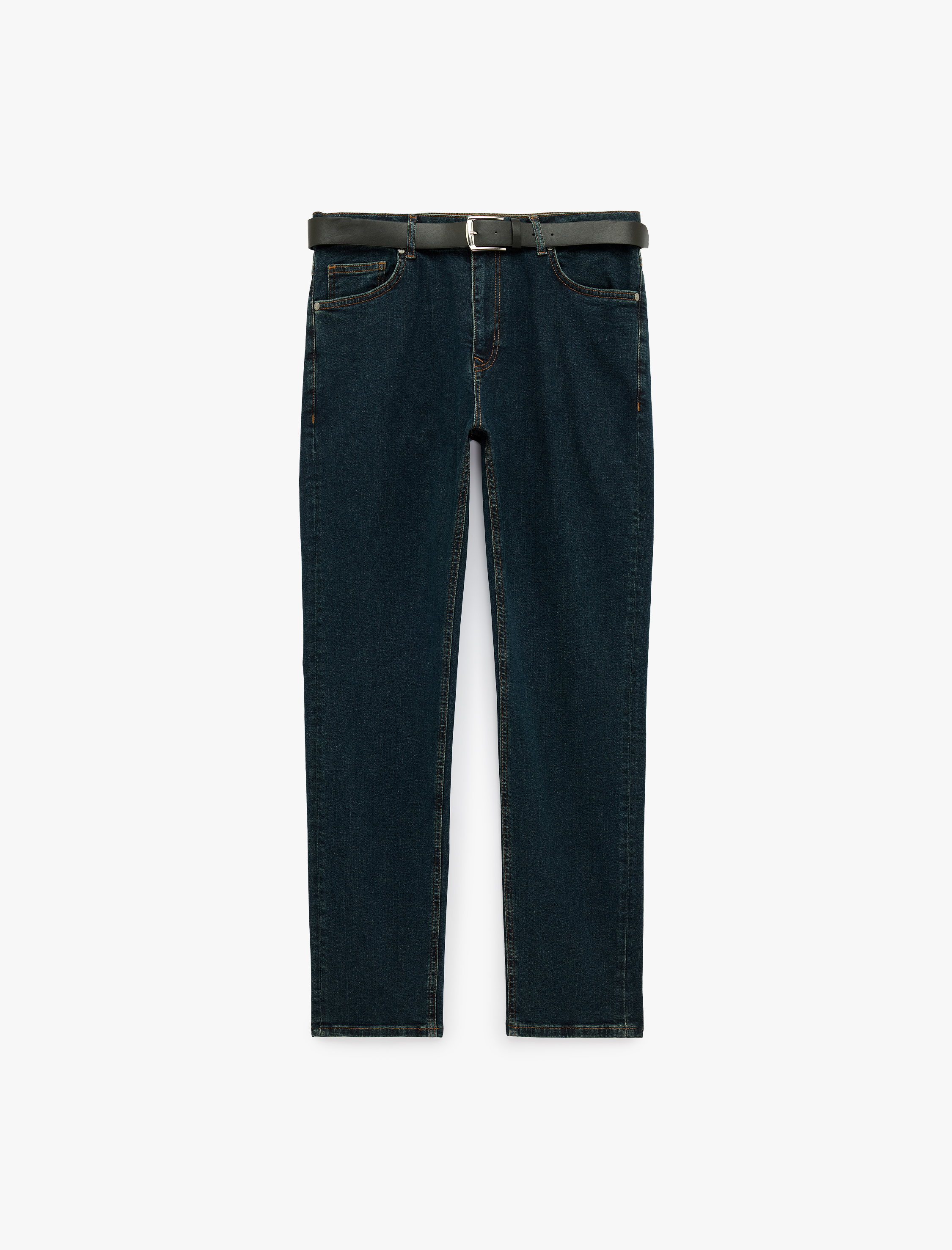   Kemerli Pamuklu Beş Cepli Slim Fit Jean Pantolon - Brad Jean