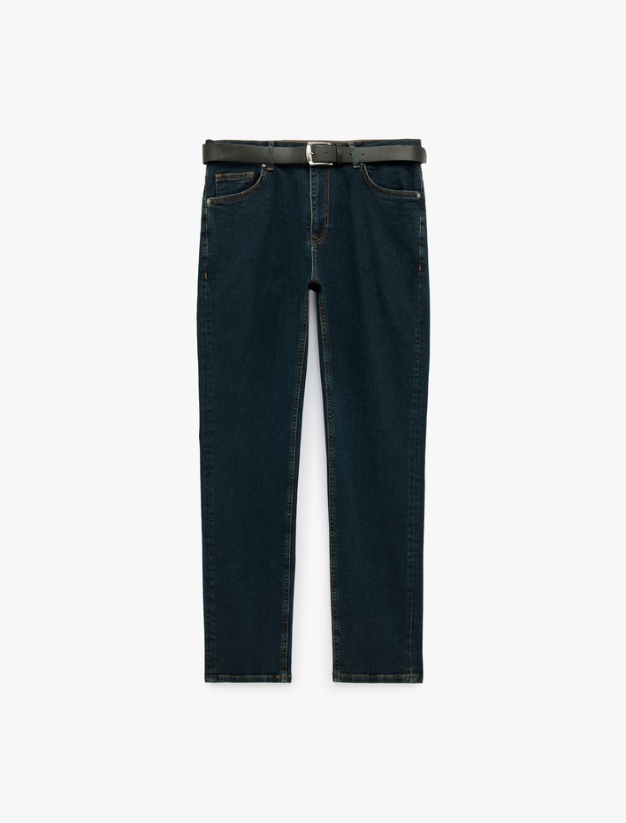  Kemerli Pamuklu Beş Cepli Slim Fit Jean Pantolon - Brad Jean
