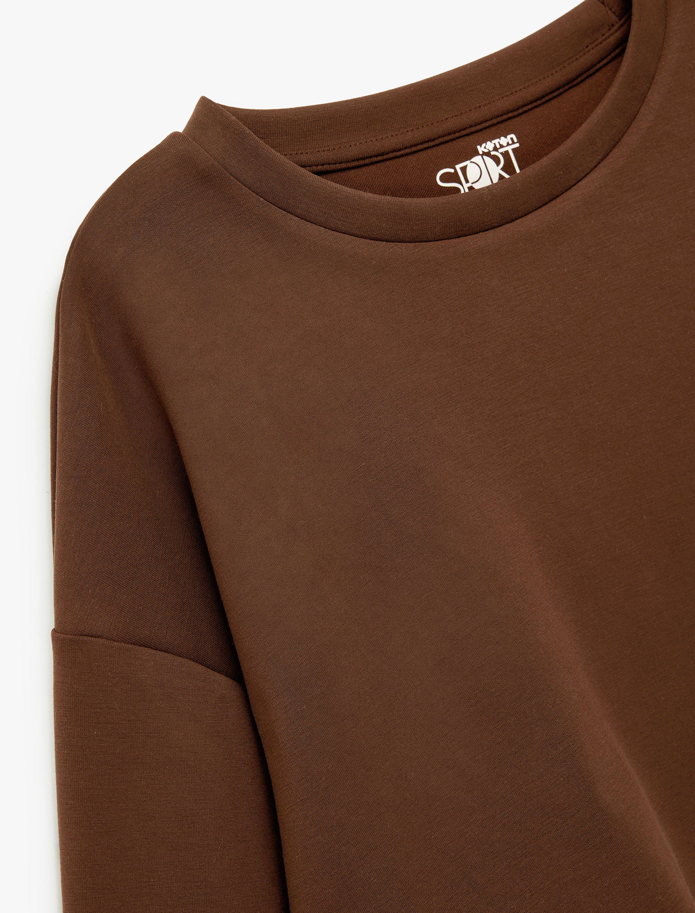   Rahat Kalıp Bisiklet Yaka Uzun Kollu Spor Crop Sweatshirt