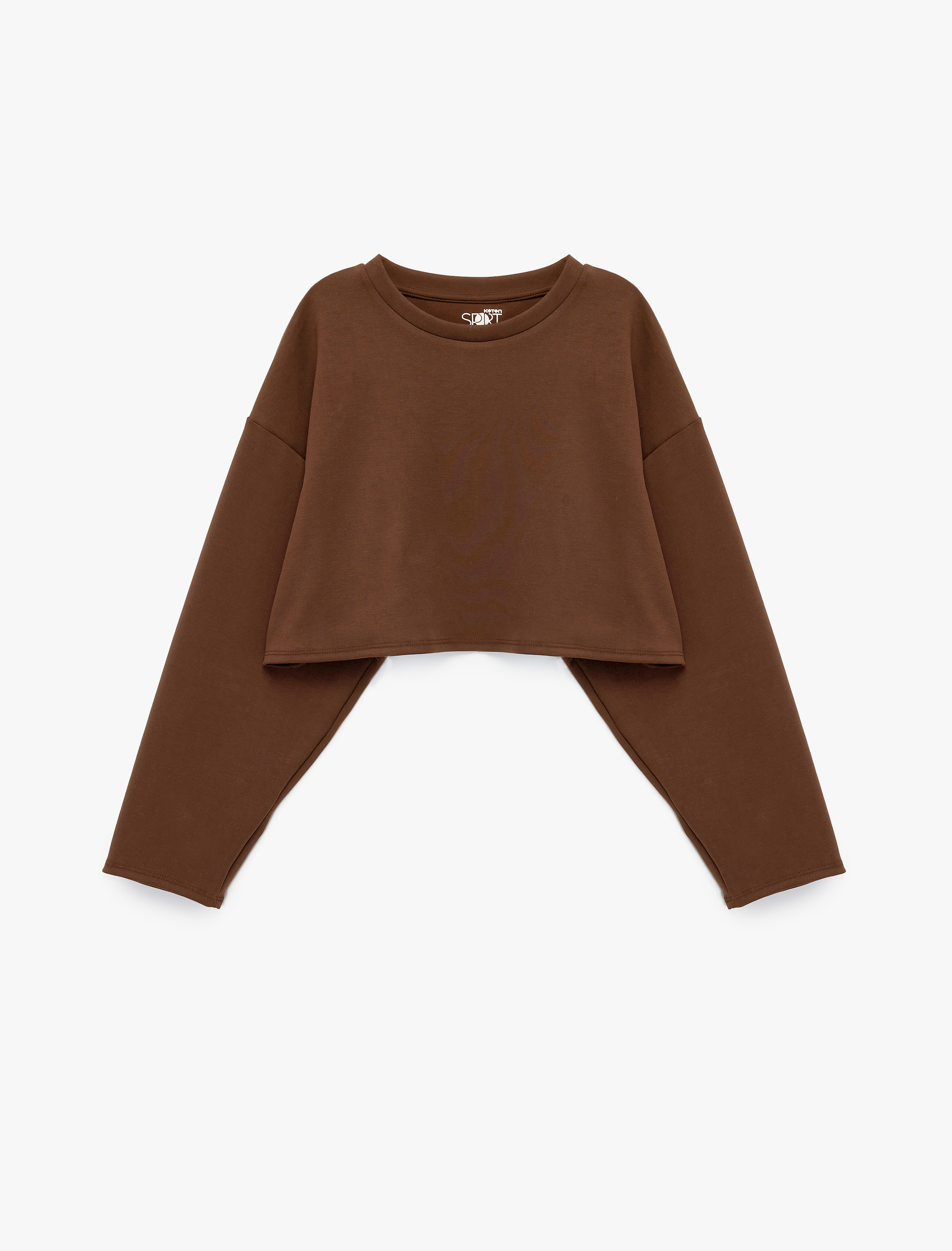   Rahat Kalıp Bisiklet Yaka Uzun Kollu Spor Crop Sweatshirt
