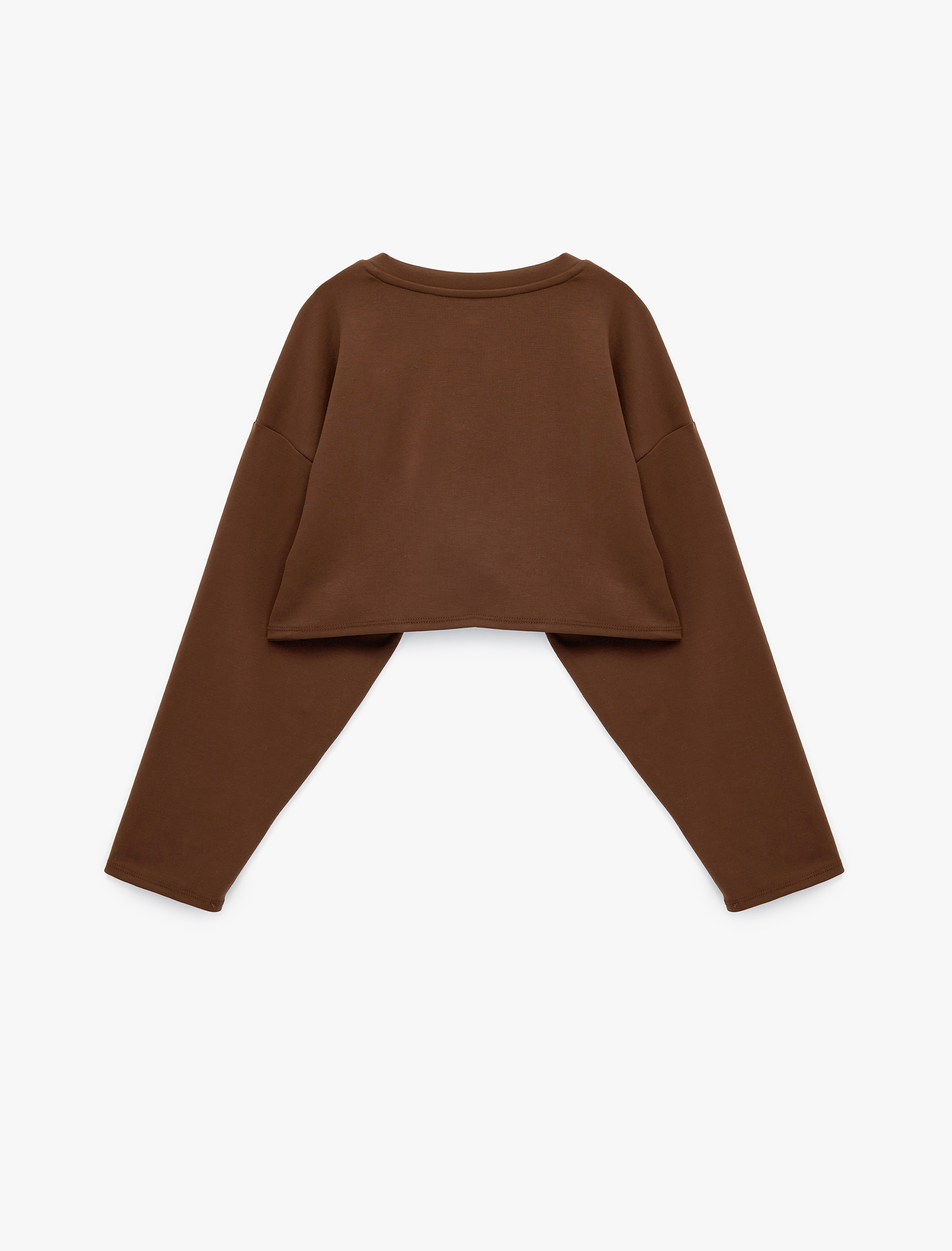   Rahat Kalıp Bisiklet Yaka Uzun Kollu Spor Crop Sweatshirt