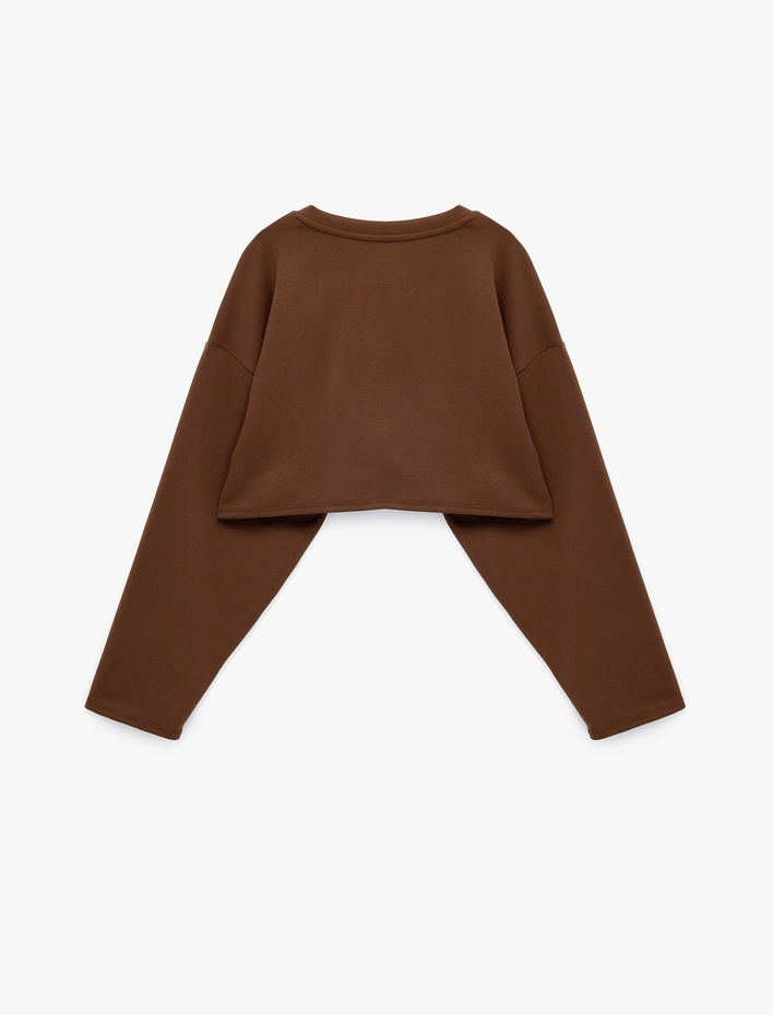  Rahat Kalıp Bisiklet Yaka Uzun Kollu Spor Crop Sweatshirt