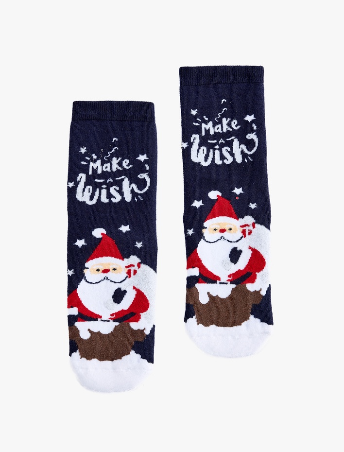 Kadın Noel Baba Baskılı Yılbaşı Temalı Havlu Soket Çorap