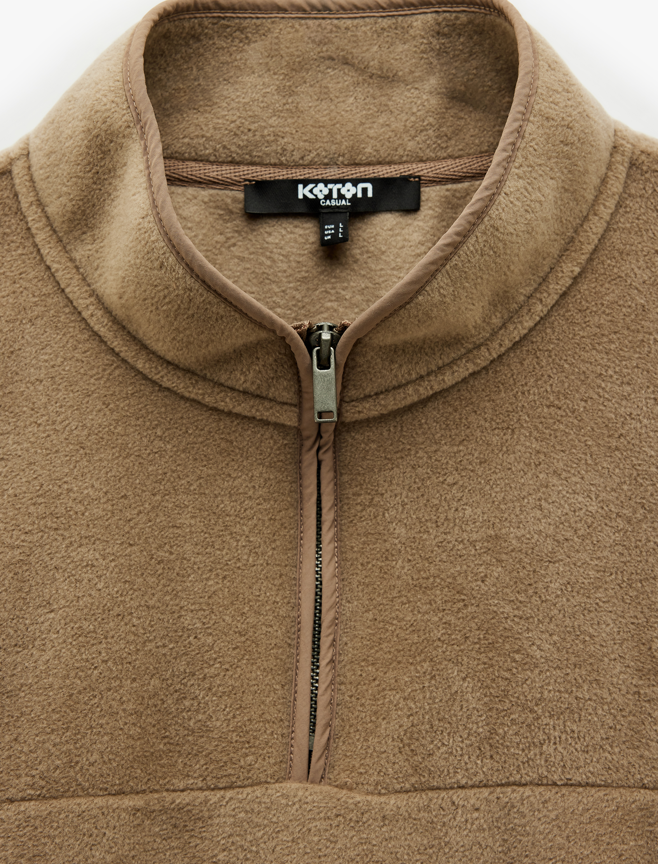   Uzun Kollu Dikiş Detaylı Yarım Fermuarlı Polar Sweatshirt