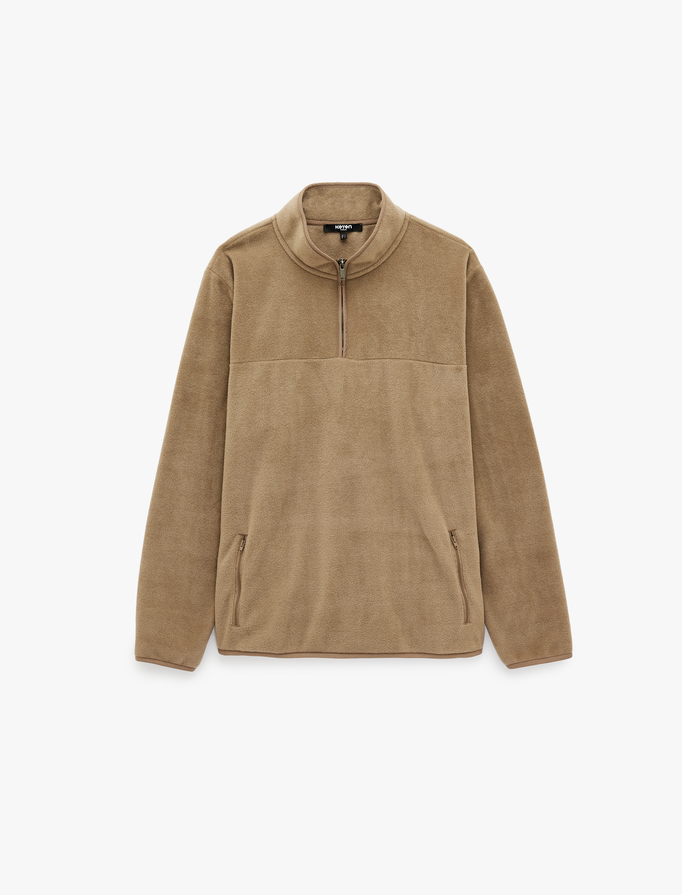   Uzun Kollu Dikiş Detaylı Yarım Fermuarlı Polar Sweatshirt