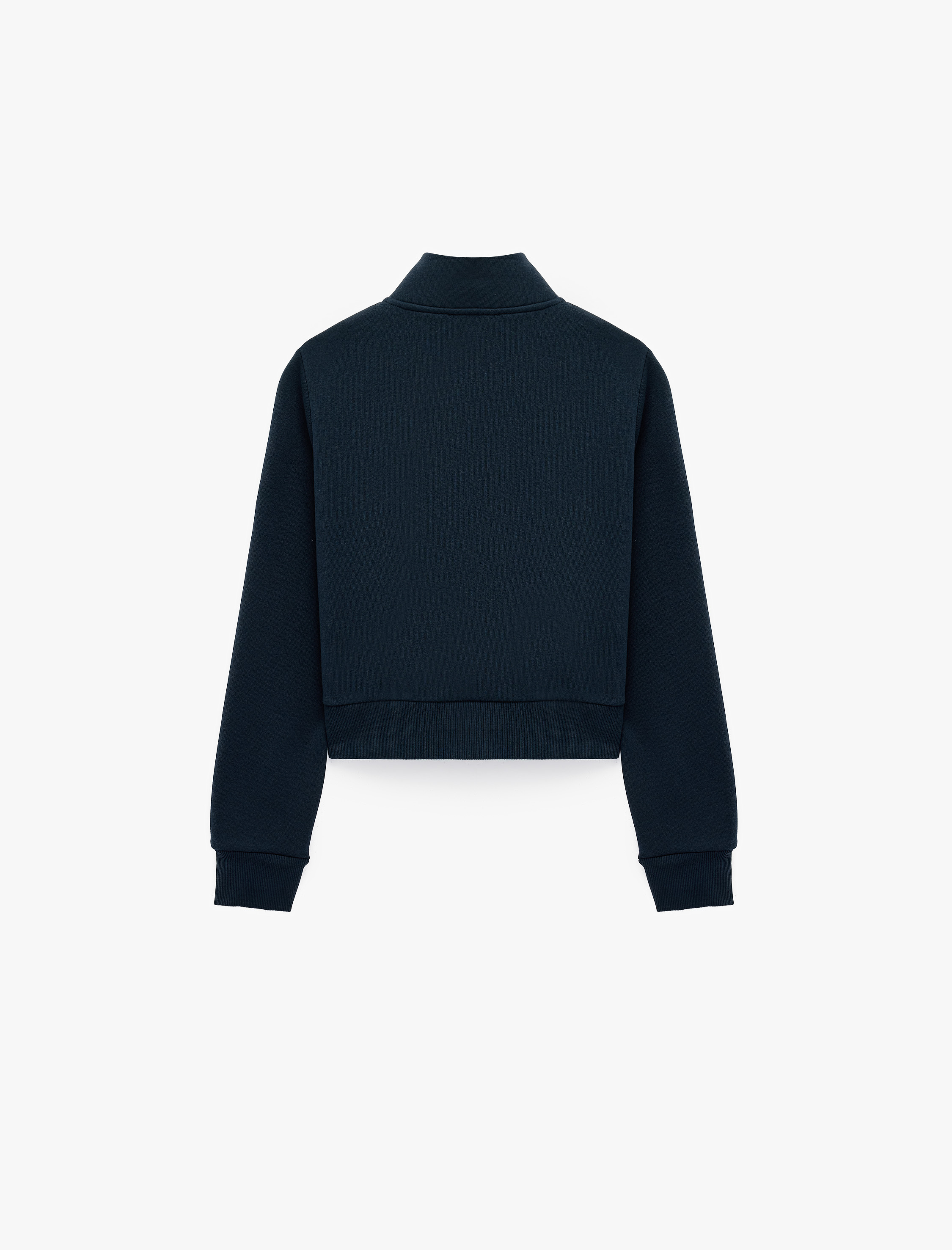   Slim Fit Biyeli Dik Yaka Fermuarlı Uzun Kollu Crop Sweatshirt