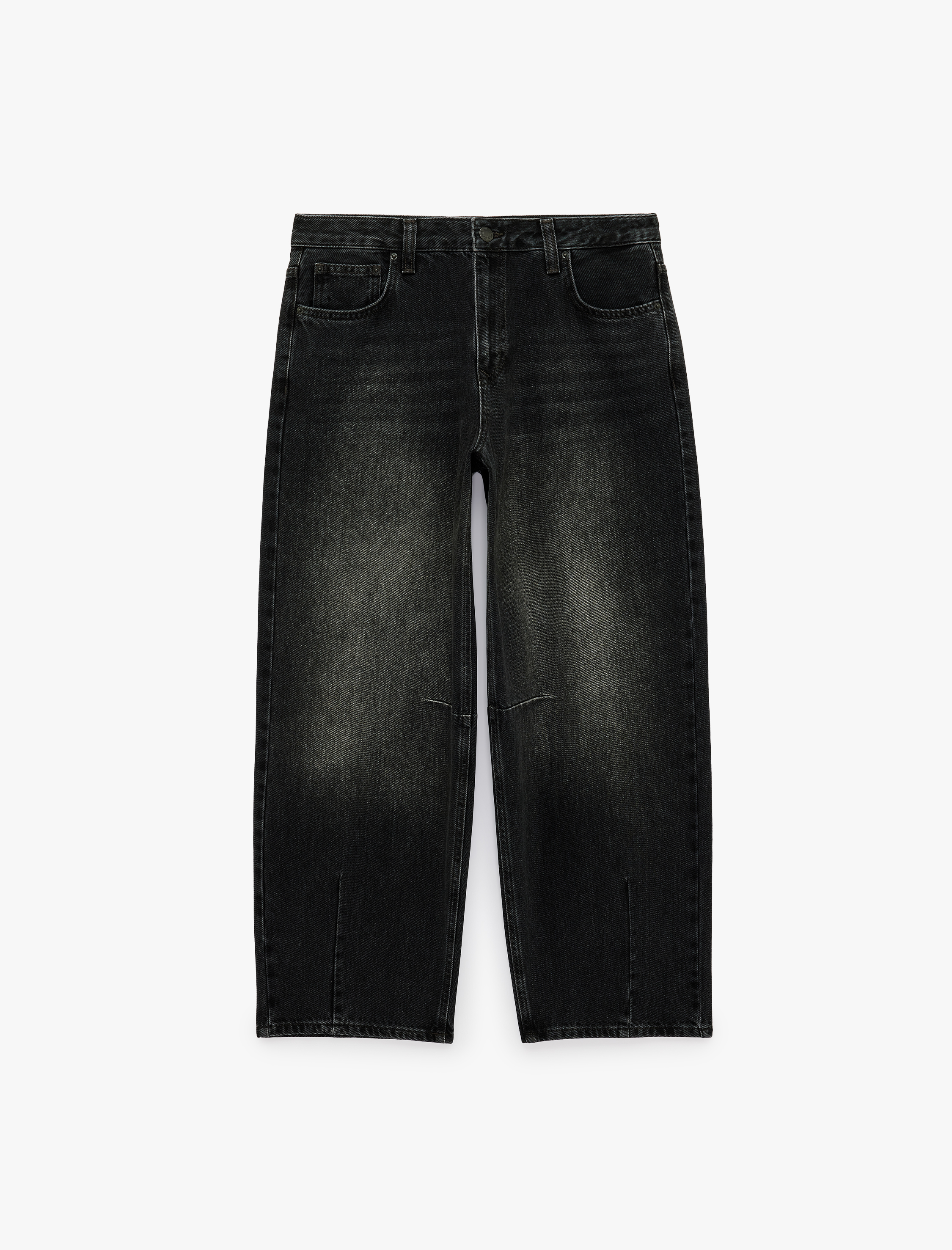   Cepli Düğmeli Yıkamalı Normal Bel Düz Paça Barrel Denim Pantolon - Barrel Jeans