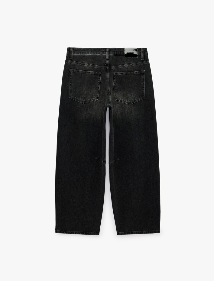  Cepli Düğmeli Yıkamalı Normal Bel Düz Paça Barrel Denim Pantolon - Barrel Jeans