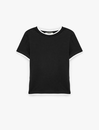 Biyeli Slim Fit Modal Kumaş Kısa Kollu Bisiklet Yaka Spor Tişört