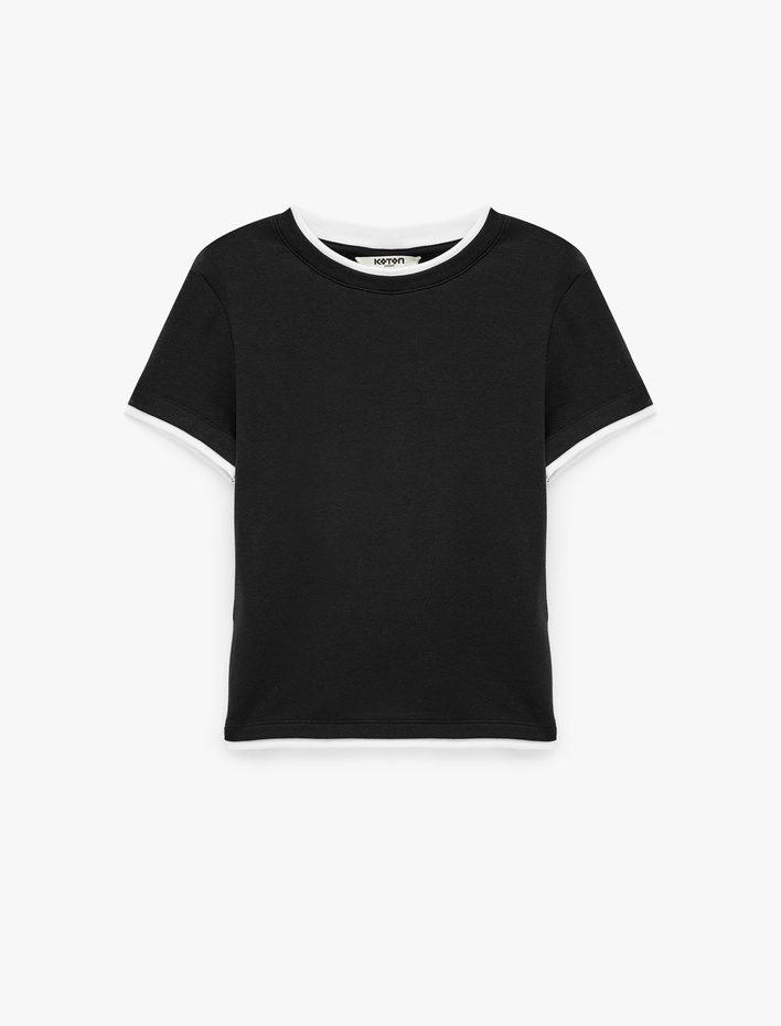  Biyeli Slim Fit Modal Kumaş Kısa Kollu Bisiklet Yaka Spor Tişört
