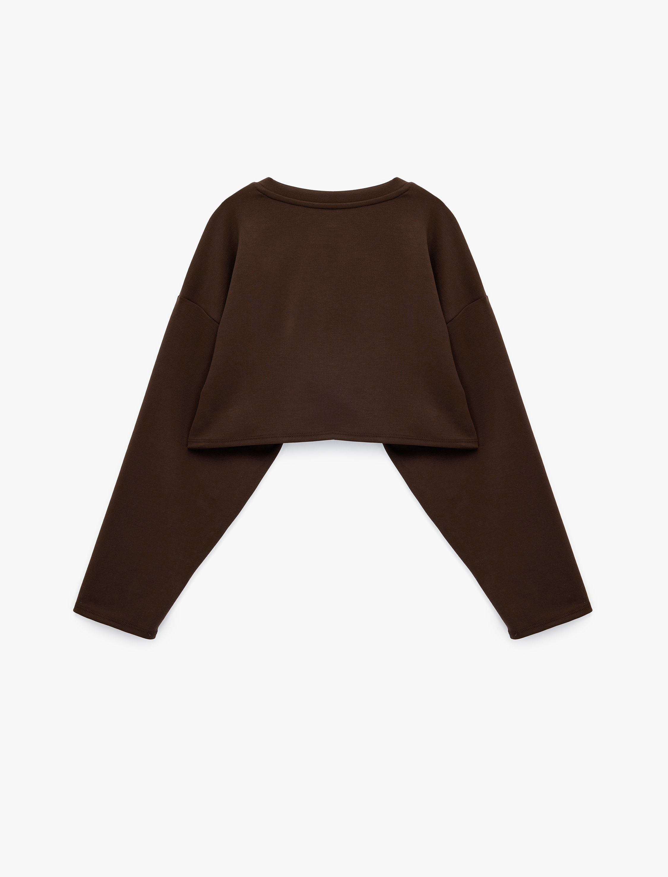   Rahat Kalıp Bisiklet Yaka Uzun Kollu Spor Crop Sweatshirt