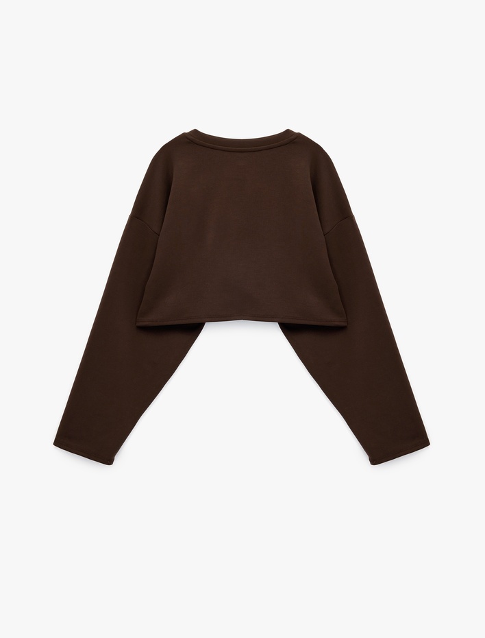  Rahat Kalıp Bisiklet Yaka Uzun Kollu Spor Crop Sweatshirt