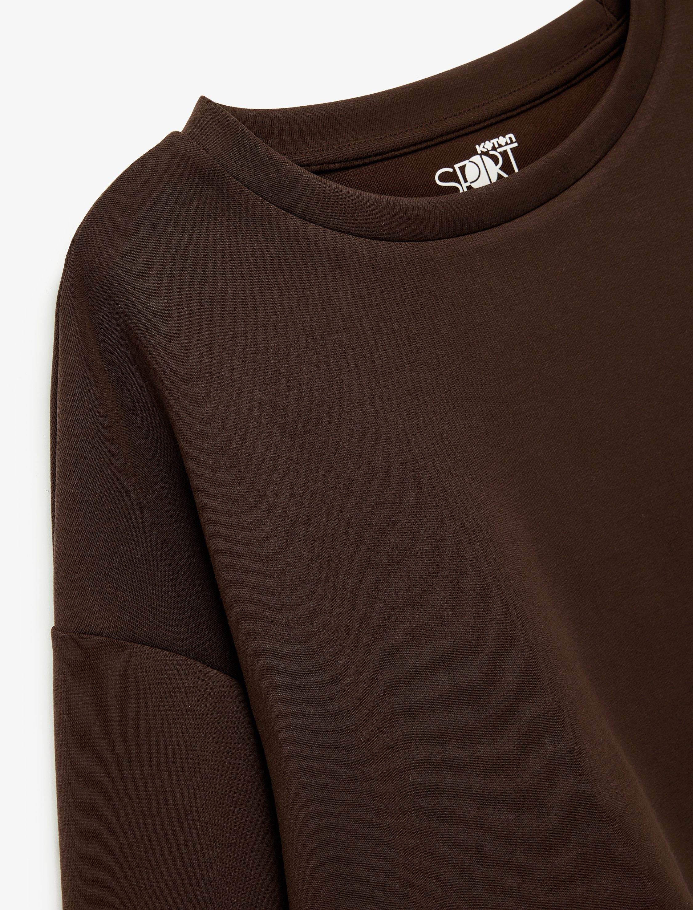  Rahat Kalıp Bisiklet Yaka Uzun Kollu Spor Crop Sweatshirt