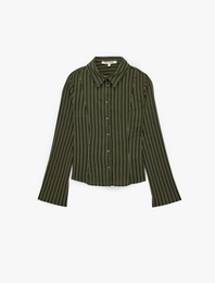 Slim Fit Klasik Yaka Düğmeli Uzun Kollu Çizgili Gömlek