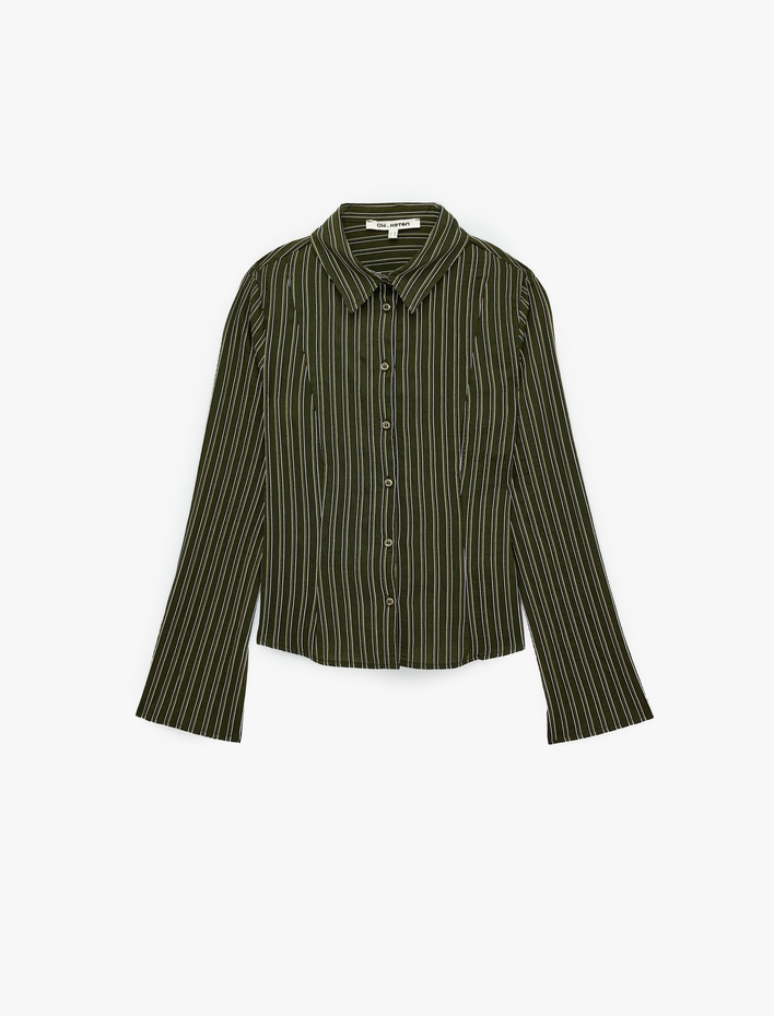  Slim Fit Klasik Yaka Düğmeli Uzun Kollu Çizgili Gömlek