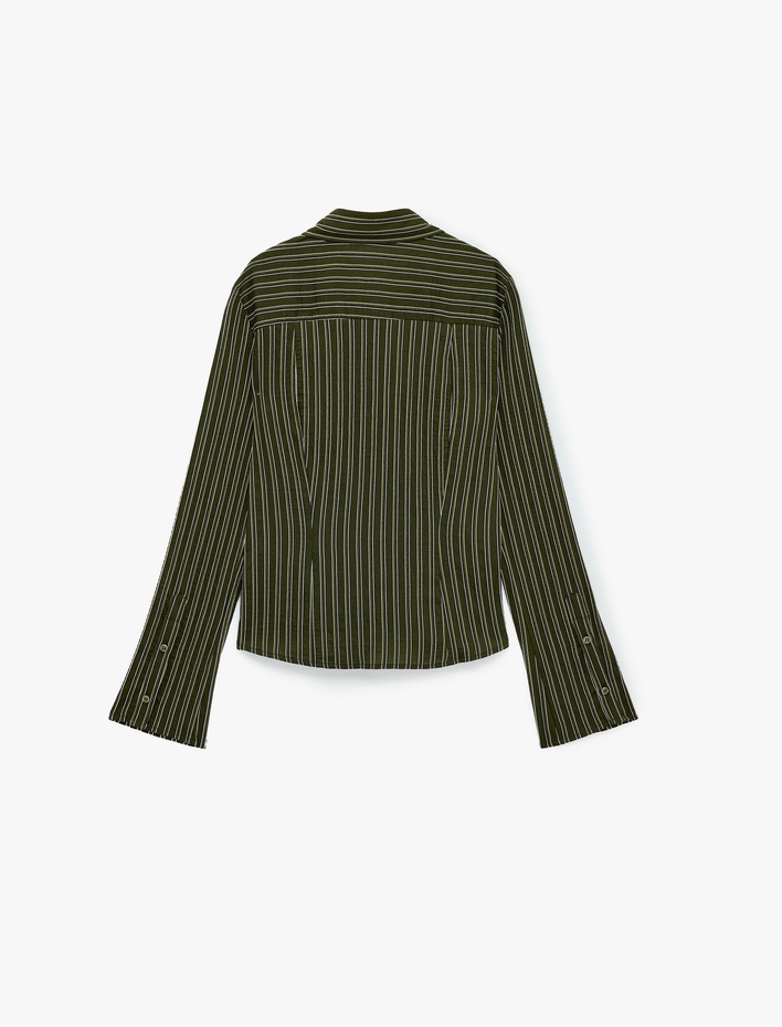  Slim Fit Klasik Yaka Düğmeli Uzun Kollu Çizgili Gömlek