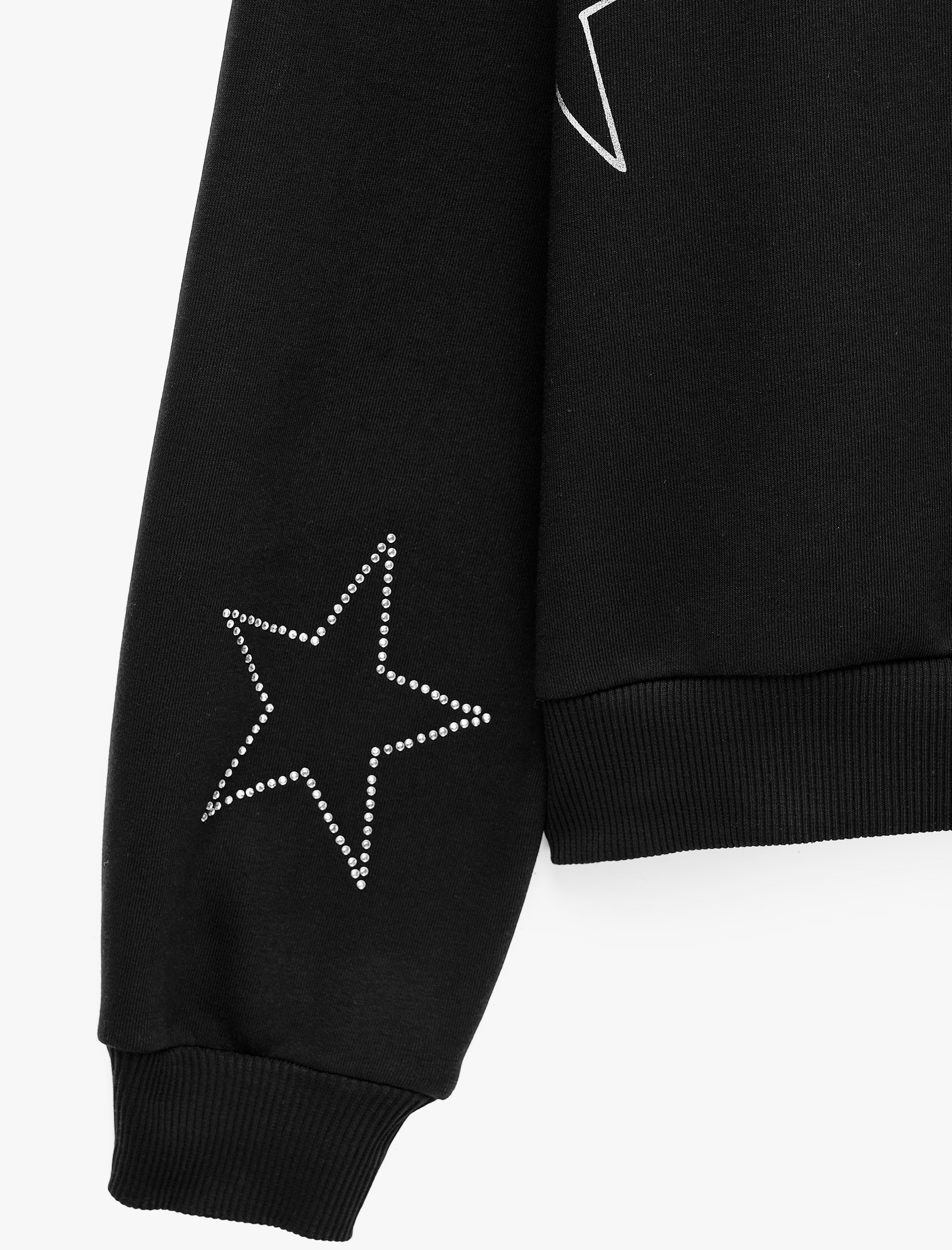   Yıldız Motifli Taşlı Rahat Kalıp Uzun Kollu Kapüşonlu Sweatshirt
