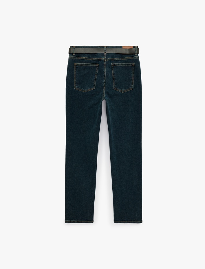  Kemerli Pamuklu Beş Cepli Slim Fit Jean Pantolon - Brad Jean