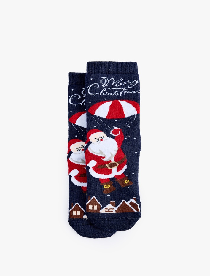 Kadın Yılbaşı Temalı Noel Baba Desenli Havlu Soket Çorap