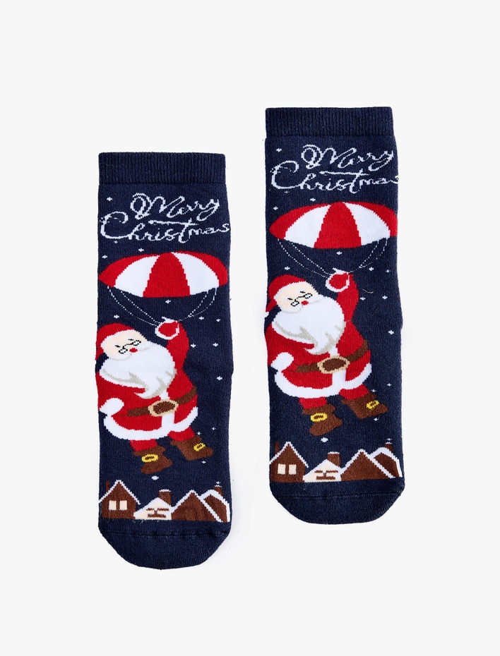 Kadın Yılbaşı Temalı Noel Baba Desenli Havlu Soket Çorap