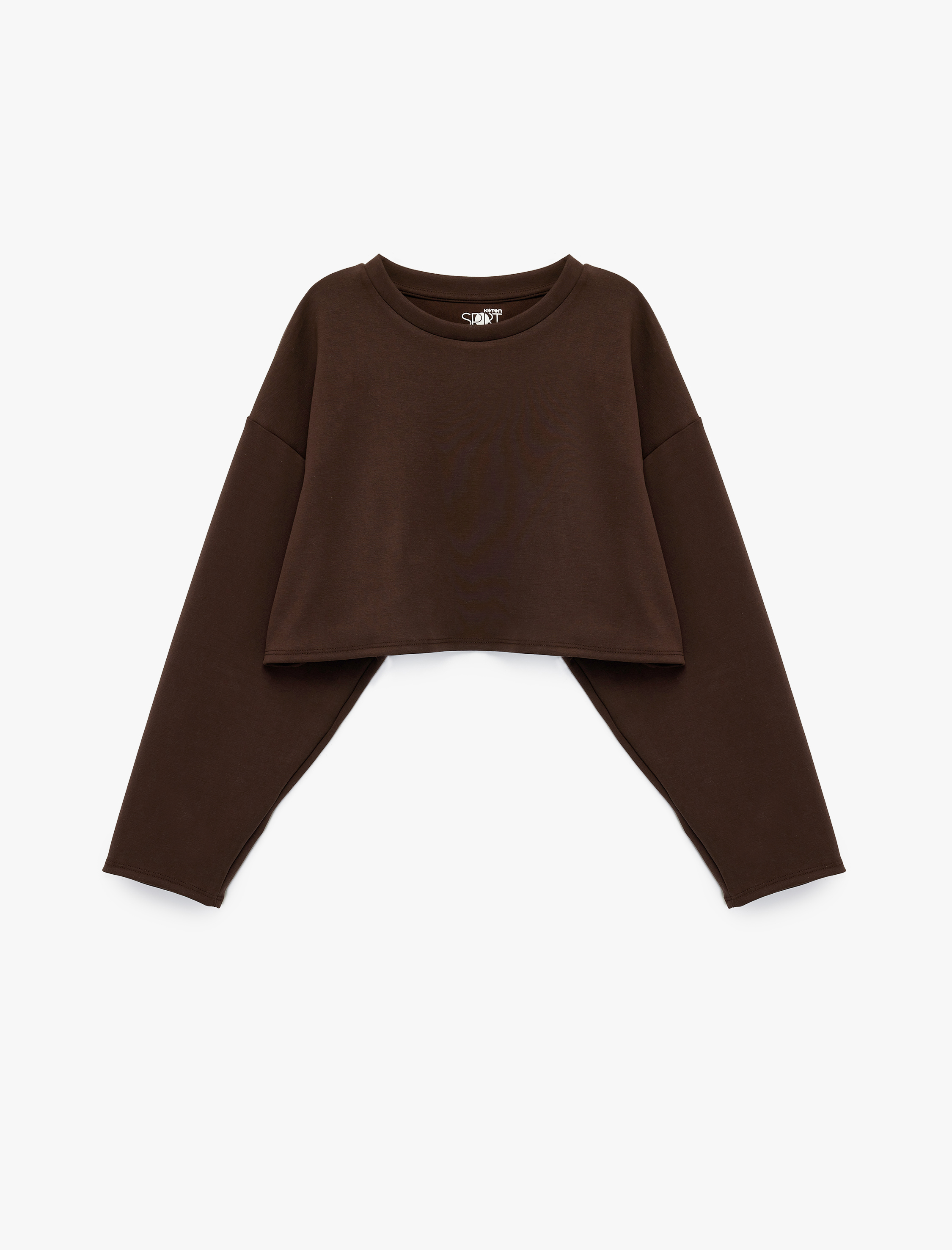   Rahat Kalıp Bisiklet Yaka Uzun Kollu Spor Crop Sweatshirt