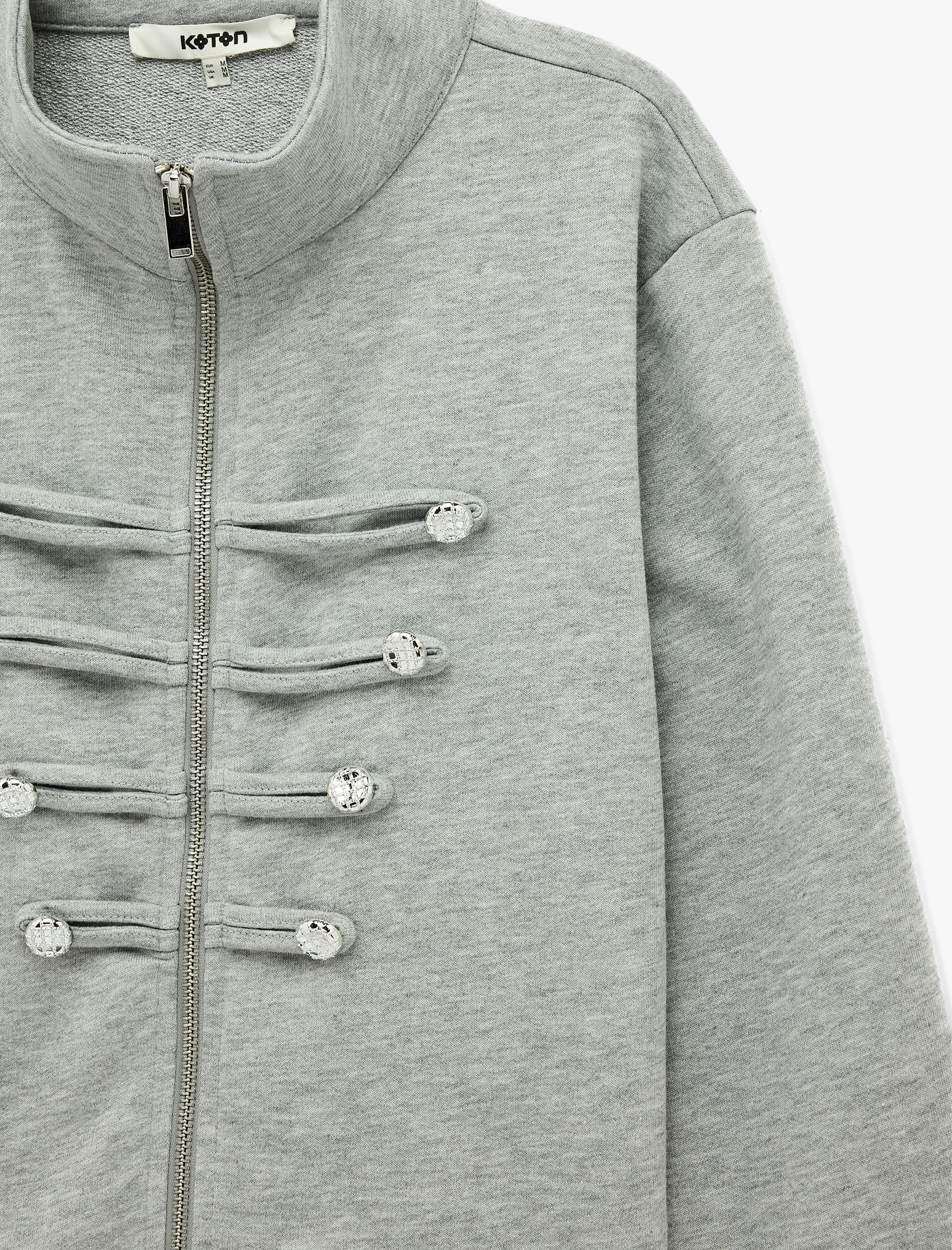   Slim Fit Uzun Kollu Dik Yaka Sweatshirt Napolyon Kapamalı Fermuarlı