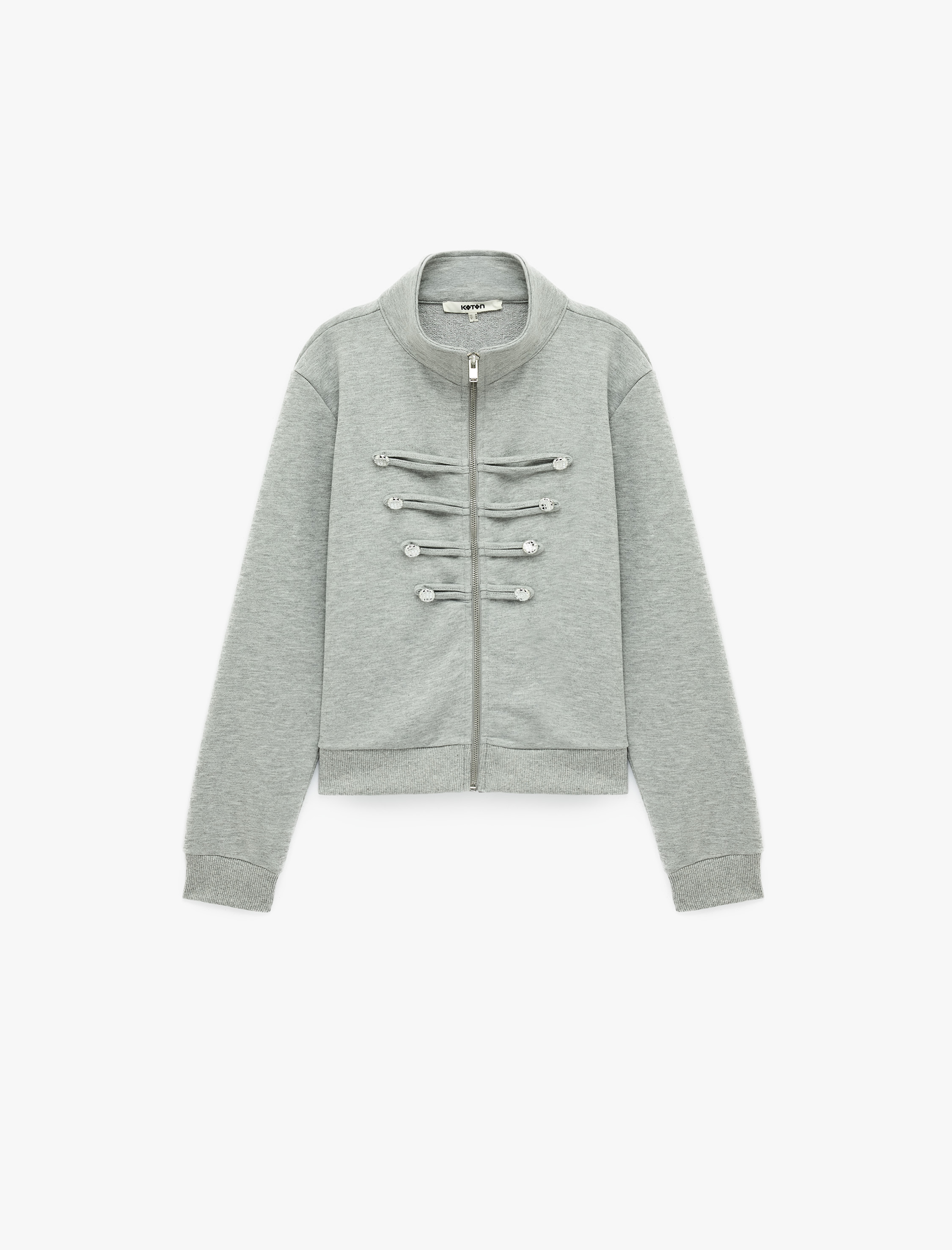   Slim Fit Uzun Kollu Dik Yaka Sweatshirt Napolyon Kapamalı Fermuarlı