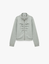 Slim Fit Uzun Kollu Dik Yaka Sweatshirt Napolyon Kapamalı Fermuarlı