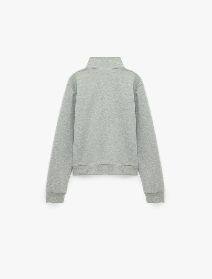  Slim Fit Uzun Kollu Dik Yaka Sweatshirt Napolyon Kapamalı Fermuarlı