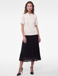 Mandarin Qipao Yaka Düğmeli Kısa Kollu Bürümcük Puantiyeli Bluz