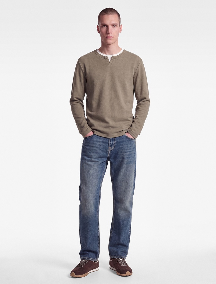  Pamuklu Pike Kumaş Hakim Yaka Uzun Kollu Sweatshirt
